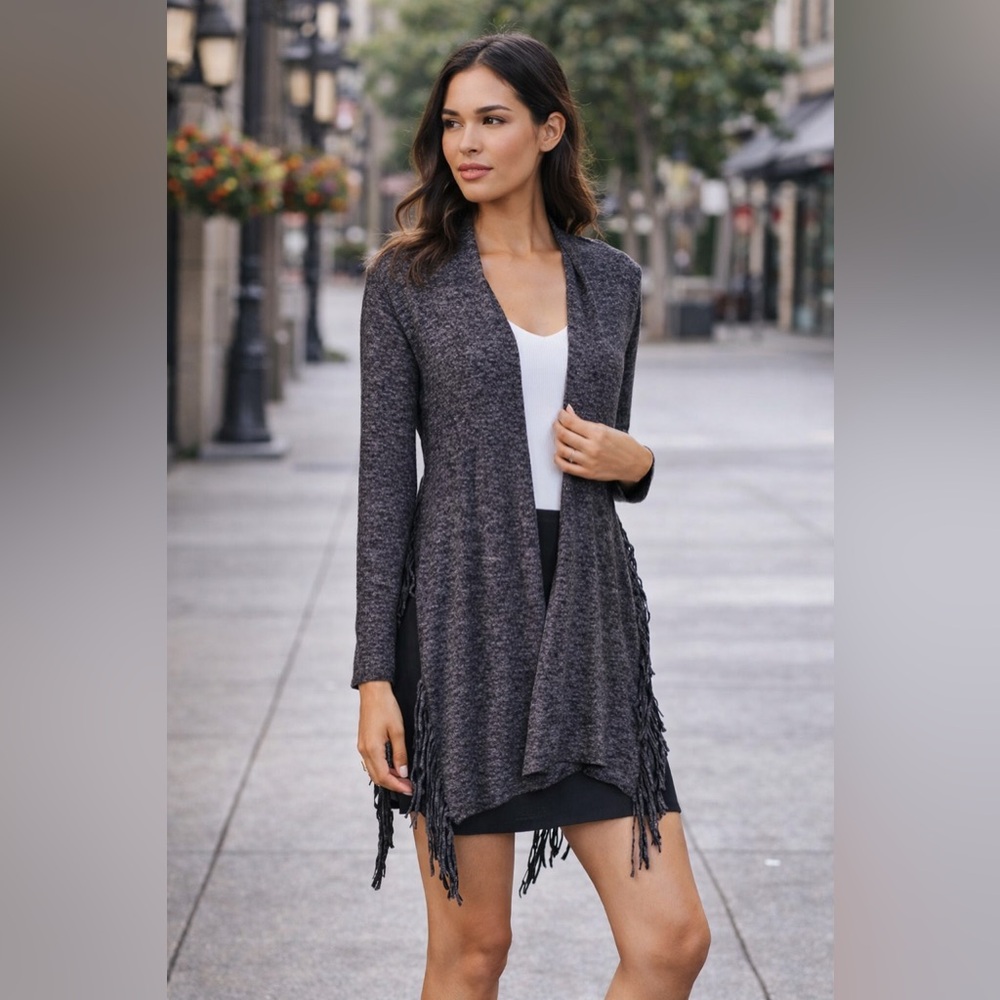 Riller & Fount Gray open front fringe cardigan Size 0